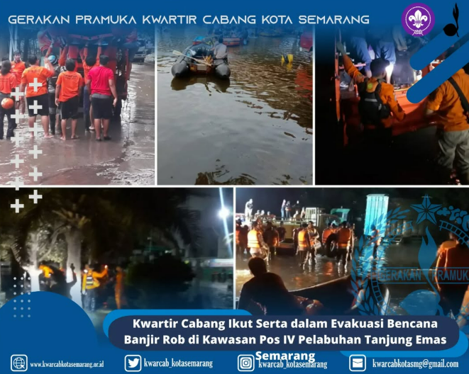 Kwartir Cabang Ikut Serta dalam Evakuasi Bencana Banjir Rob di Kawasan Pos IV Pelabuhan Tanjung Emas